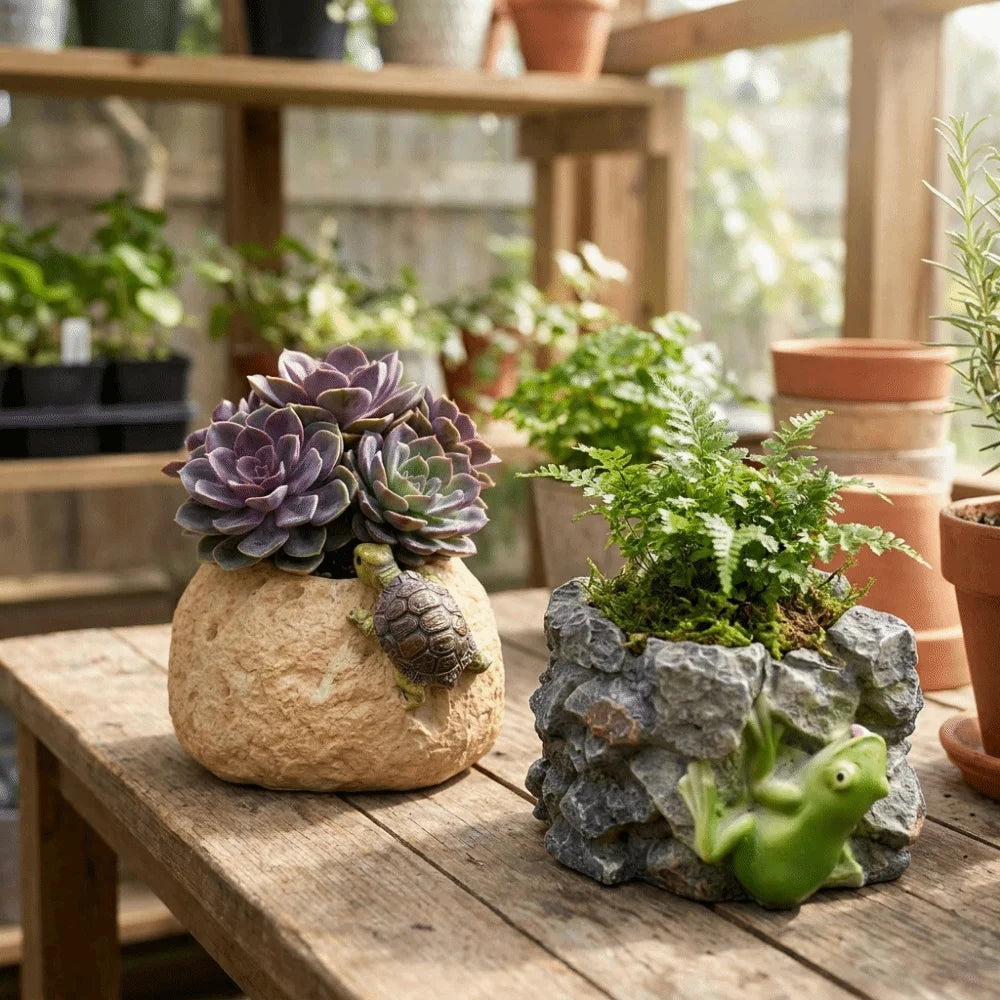 Multi-functional Resin Turtle and Frog Flower Pots Cartoon Decorative Animal Shaped Flowerpot Cute Succulent Pot Office Vue