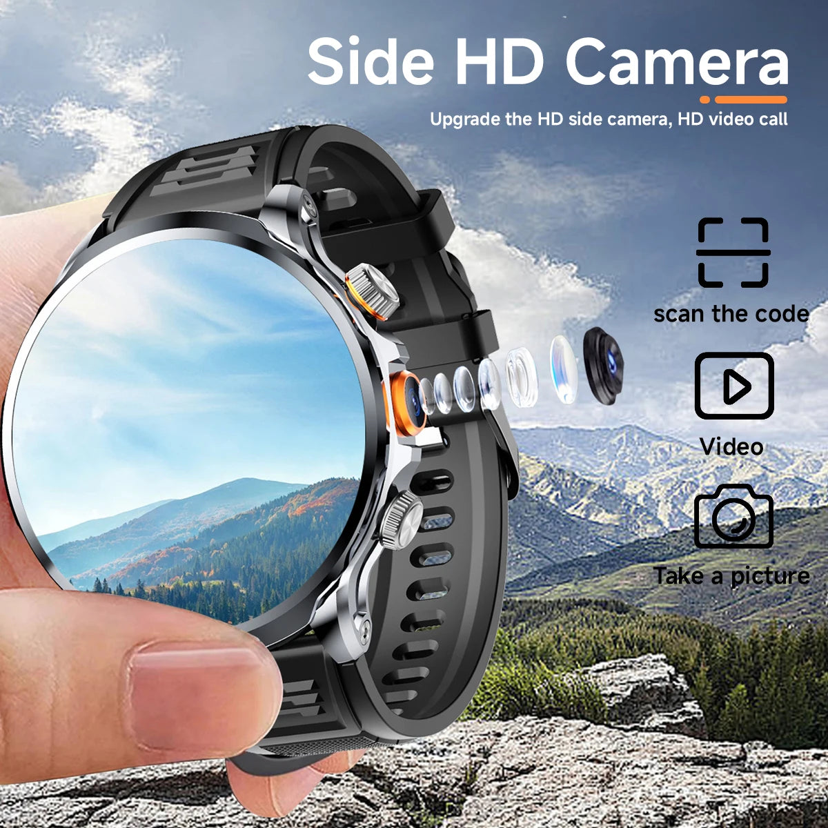 New Smart Watch SIM NFC GPS 4G WIFI 32GB 10-day battery life Health Monitor Sport Video Calls 1.85''Big Screen Android Men Women Vue