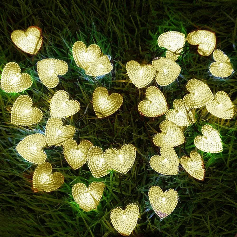 Solar Heart String Lights Waterproof Heart-Shaped 8 Mode Solar Starry Lighting Christmas Fairy String Light Valentine's Day Vue