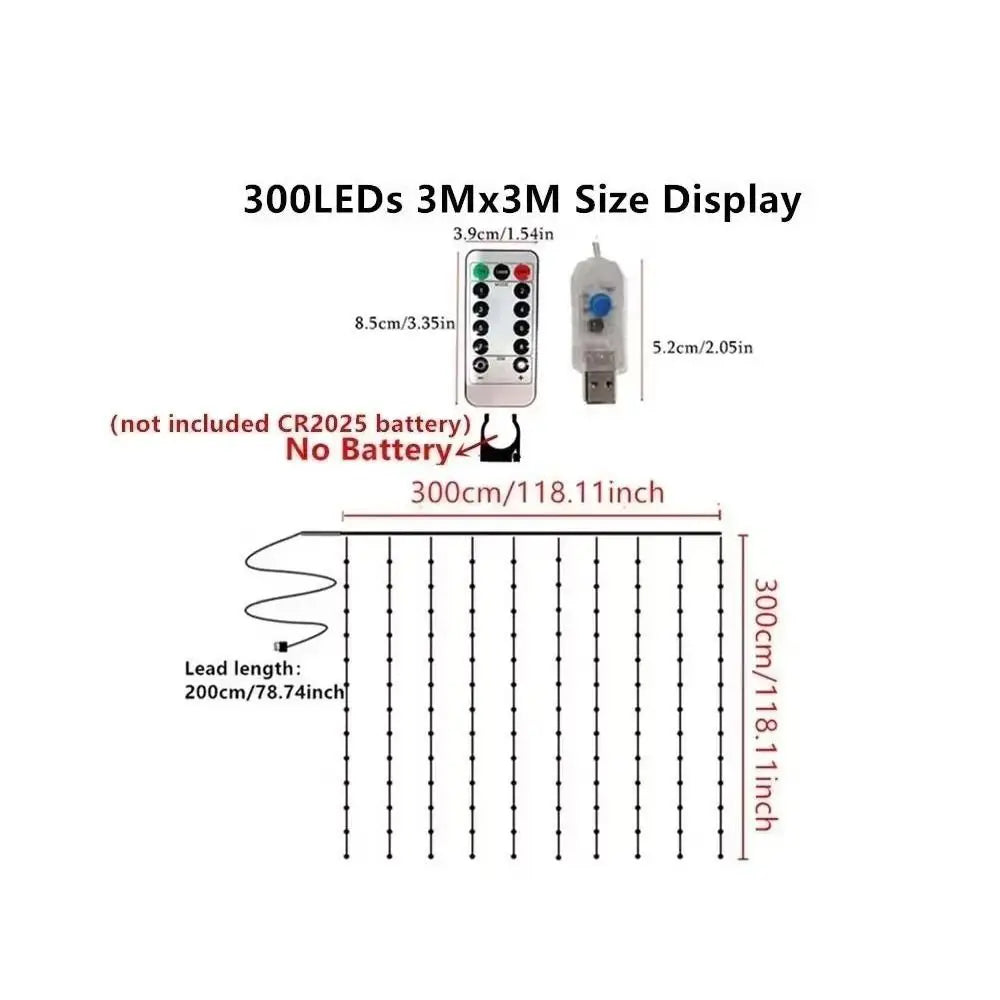 Waterproof Window Curtain String Lights 8 Lighting Modes Multicolor LED String Light 300 LED USB Powered Holiday String Lights Vue