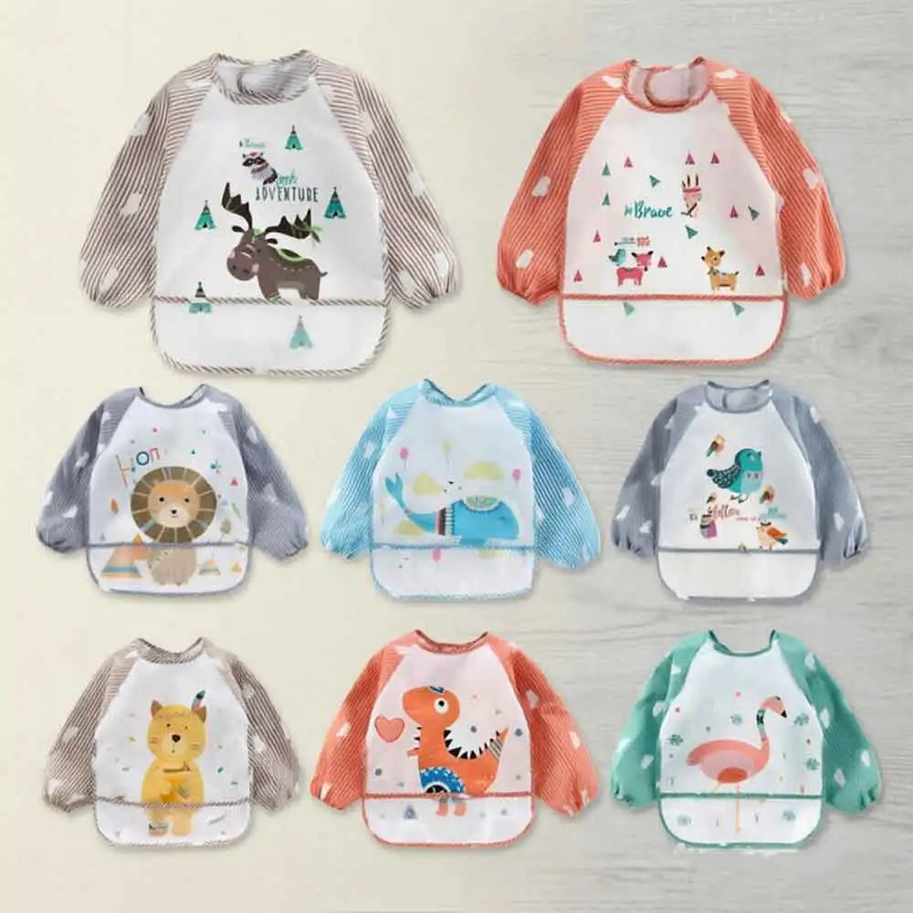 1Pcs Baby Cartoon Bib Burp Clothes Waterproof Eating Smock Infant ToddlerLong Sleeve Art Apron Animal Smock Soft Baby Vue