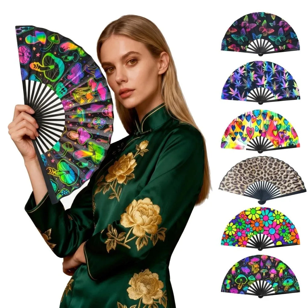 European Style 23 Cm Kung Fu Fan Gradient Colorful Large Dance Fan Foldable Personality Hand Rave Fan Music Vue