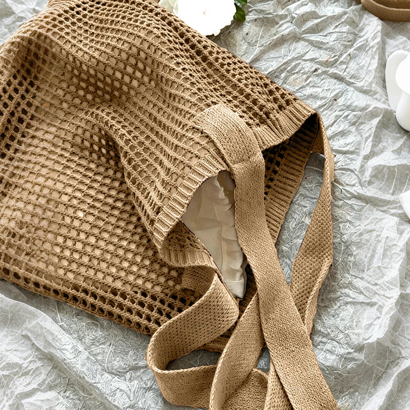 Women Girls Knitted Shoulder Bags Retro Hollow Woven Large Capacity