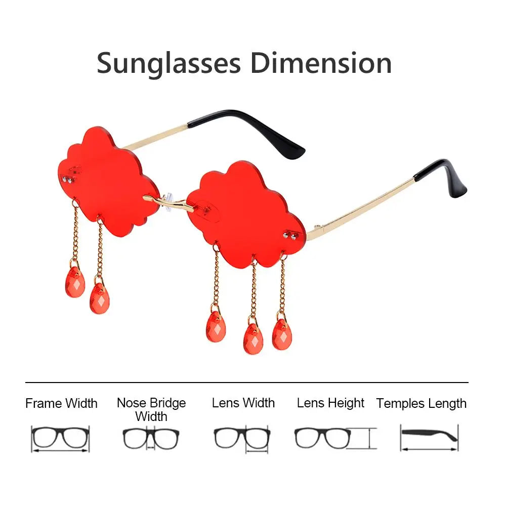 Men Women Shades UV400 Rimless Sunglasses Disco Glasses Clouds Tassel