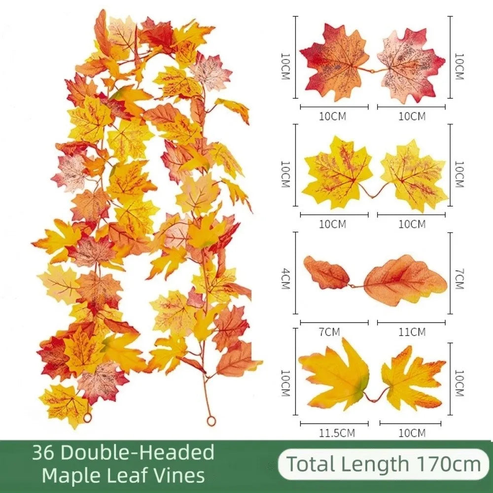Creative Red Autumn Maple Leaves Realistic 1.7m Artificial Maple Garland Lifelike Silk Maple Leaves Maple Leaf Plant Decoration Vue Style 1