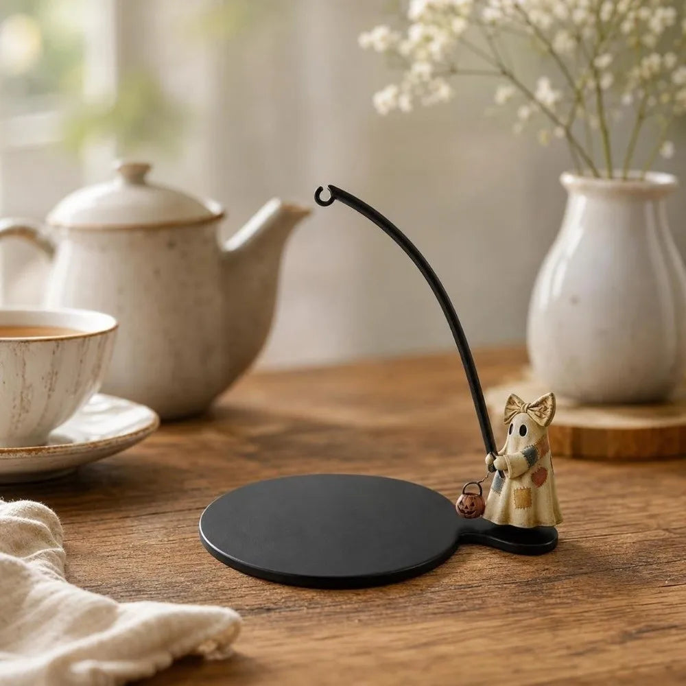 Creative Fishing Ghost Tea Coaster Set Wooden Funny Tea Bag Holder Heat Resistant Halloween Tea Bag Stand Halloween Vue