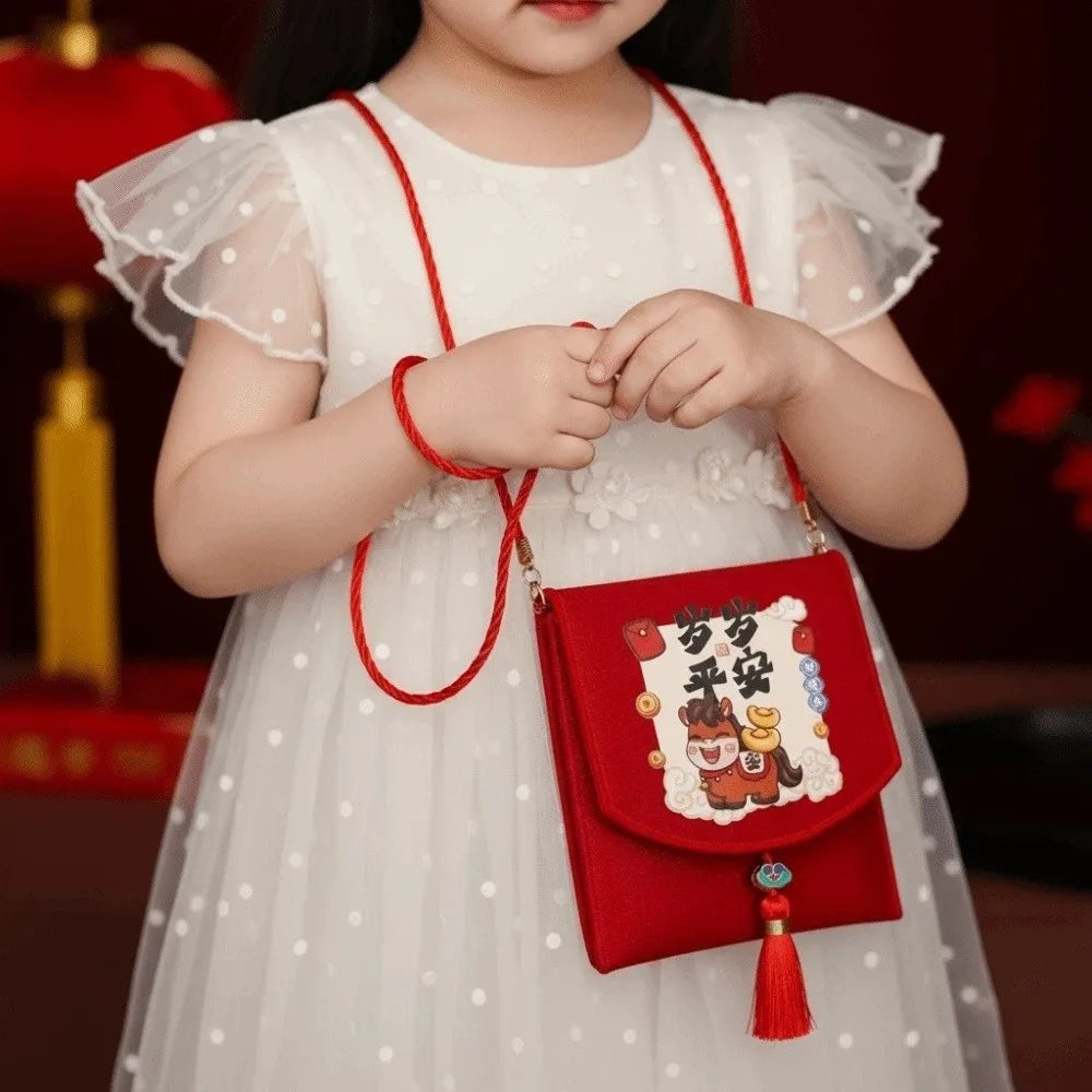 Traditional Spring Festival Red Envelope Tassels Cartoon Horse Children's Money Bag Hongbao Spring Festival Supplies Vue