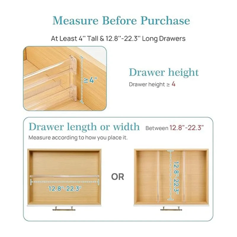 ABKW-Multipurpose Drawer Organizer With Adjustable Transparent Plastic Dividers-Foam End Design Vue Transparent Color