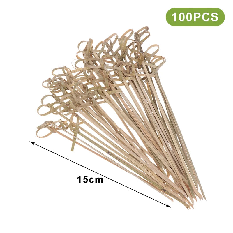 Bamboo Skewers Barbeque Bar Tool Kitchen Cocktail Picks Disposable Vue Knot 15cm