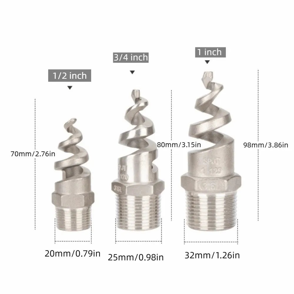 1/2"3/4"1" Spiral Nozzle Male Thread Stainless Steel Spray Sprinkler Head Full Cone Upward Spraying Jet Nozzle Cooling Tower Vue