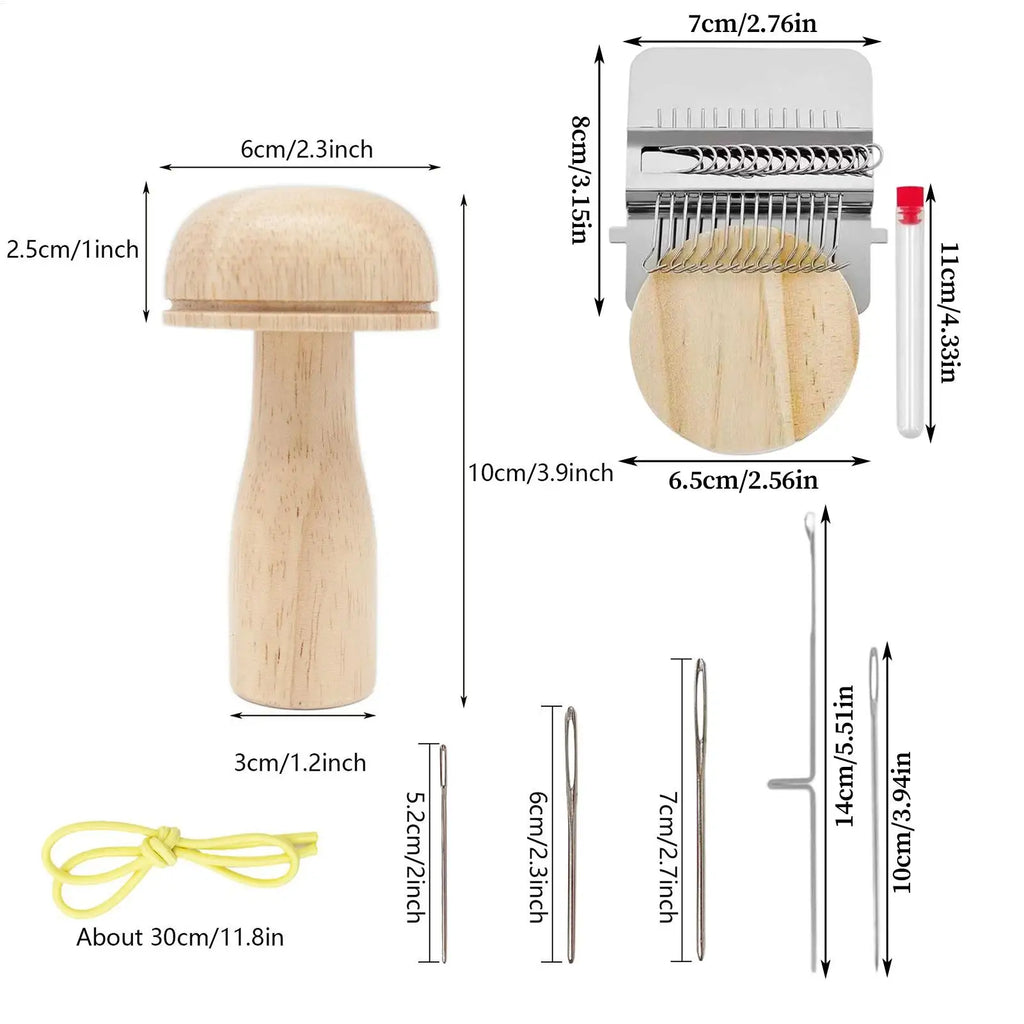 Mushroom Darning Kit Portable Multifunctional Quick Wood Mushroom Darner Patch Work Weaving Looms Tool for Sewing Repair Craft Vue