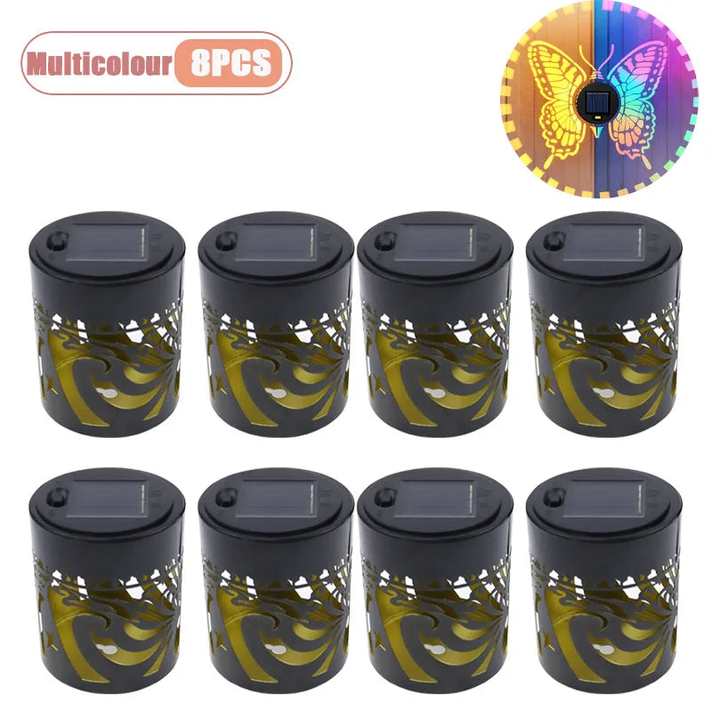1-8PCS Solar Butterfly Wall Wrought Iron Hollow Projection Vintage Pattern Shadow for Outdoor Fence Balcony Landscape Lighting Vue Multicolour-8PCS