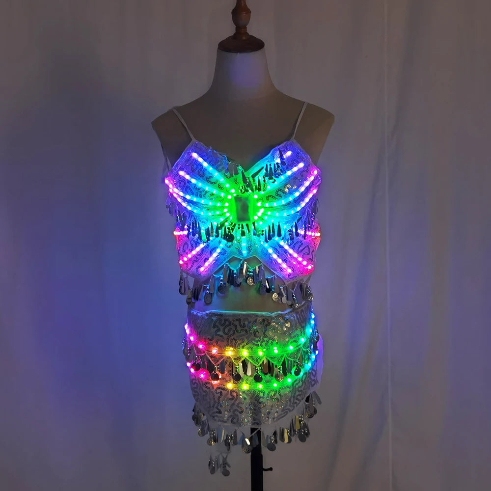 Colorful LED Lighting Women's Oriental Belly Dance Costume with Skirt Adult Stage Performance Dress for Ladies Bellydancing Wear Vue