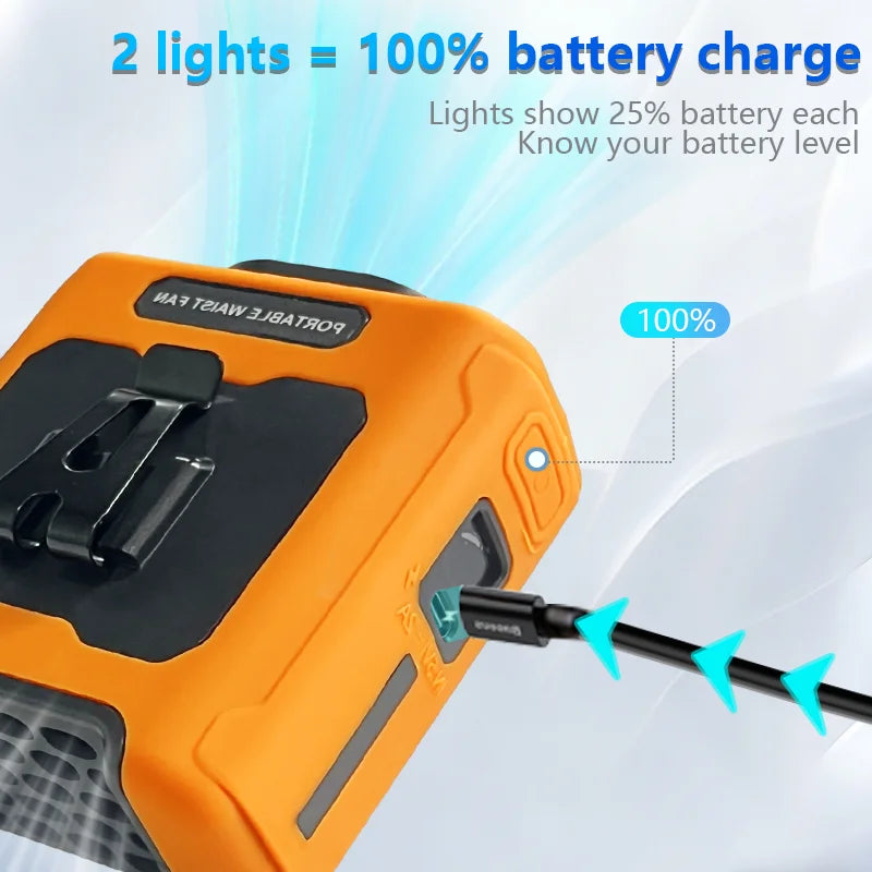 10000mAh Portable Waist Fan LED Lighting Hanging Neck Fan with Power Bank 5 Speed Strong Airflow Cooling Fan for Outdoor Working Vue
