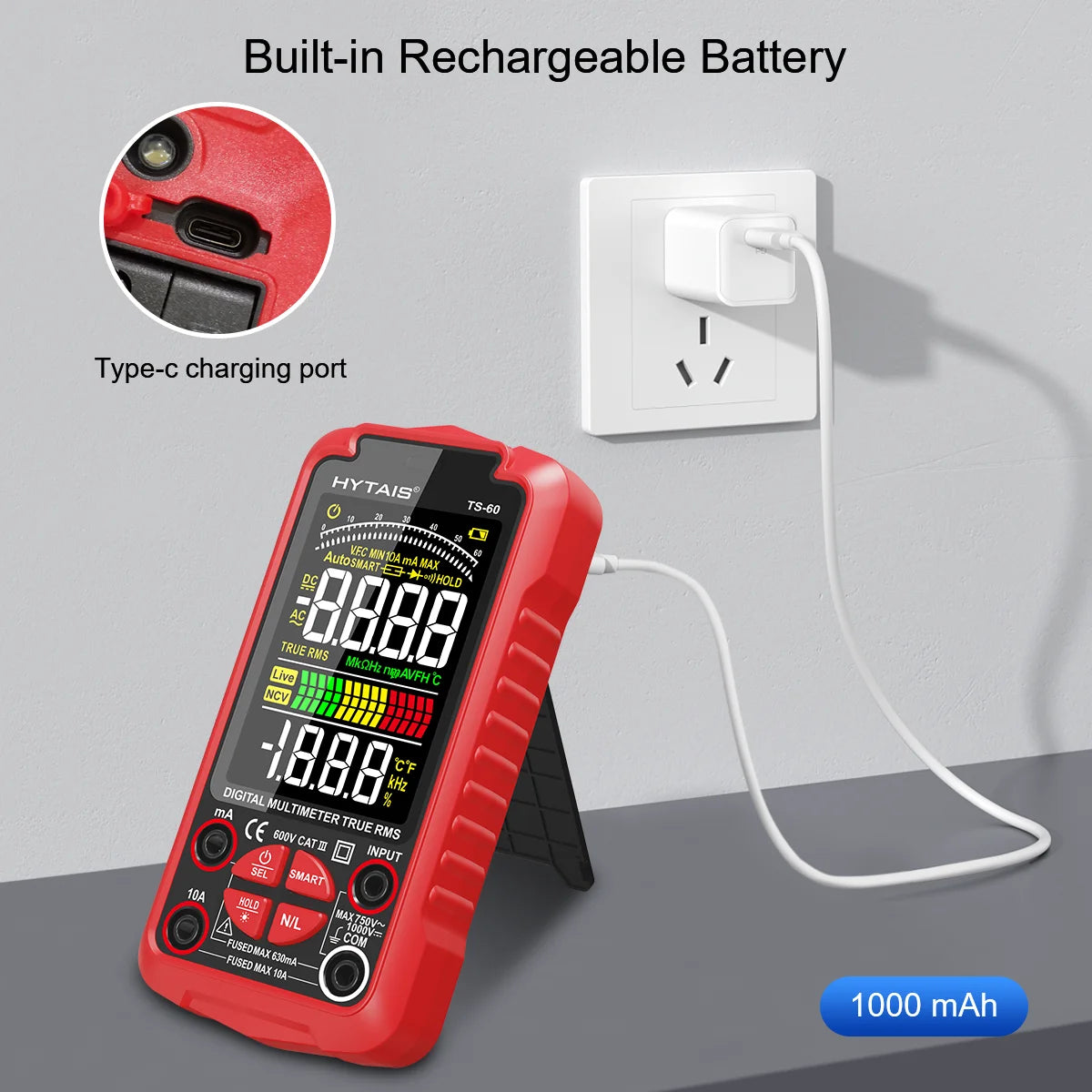 HYTAIS TS-60 Digital Multimeter Professional USB Charging 6000 Count Color Screen Anti-Burning Smart Multimeter for Electricians Vue