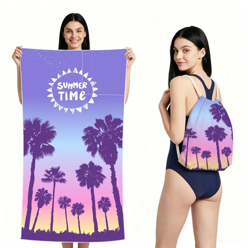 Quick-dry Double-sided Fleece Foldable Beach Towel Printed Bath Towel Integrated Beach Towel Integrated Package Can StoreStorage Vue
