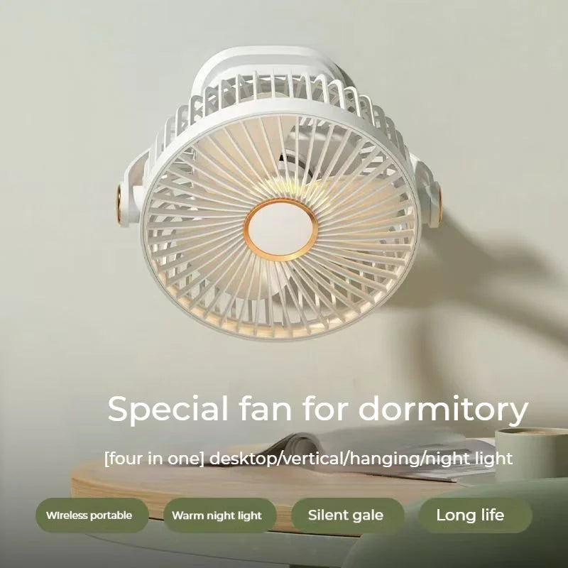 Ultra-quiet Mini Fan 5-Speed+Night Light USB Rechargeable 2Colors
