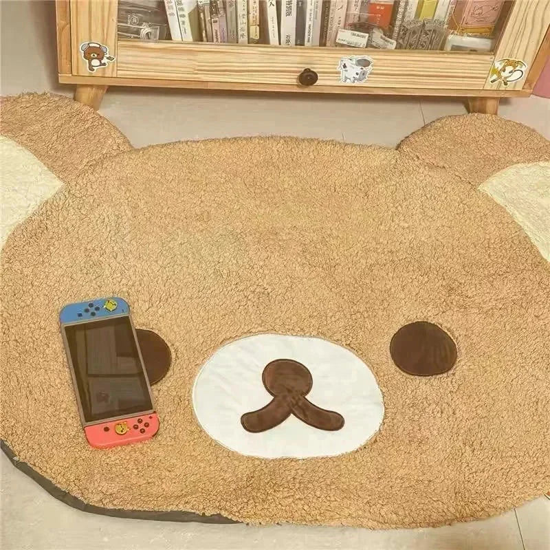 Rilakkuma Plush Floor Mat Soft Cartoon Cute Korean Bedside Rug Cozy Bedroom Carpet For Kids Teens Women Home Birthday Gift Vue