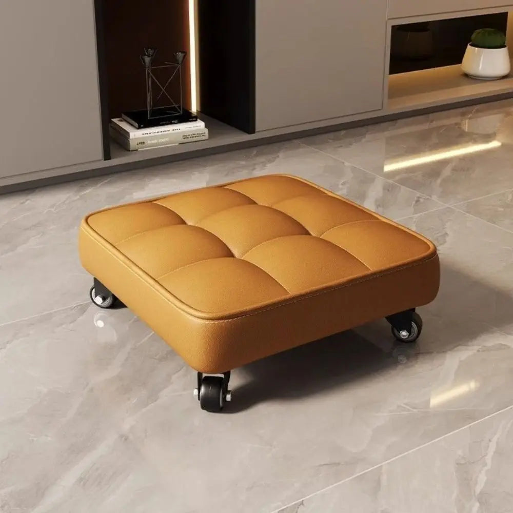 Kids Play Upholstered Swivel Caster Stool Rounded Edges Square Shape Rolling Stool Stitched 360° Foot Stool Entryway Lazy Rest Vue