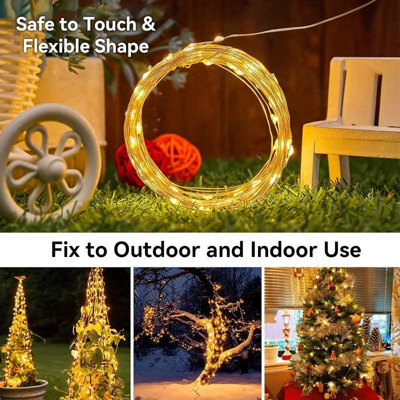 Solar String Lights Outdoor 33FT 100LED Copper Wire Fairy Light Waterproof Fairy Lights for Wedding Party Yard Tree Garden Patio Vue