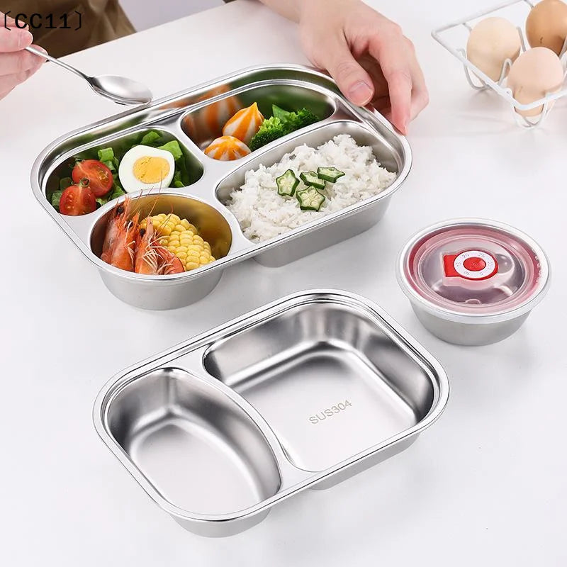 2/3/4 Grids Food Plate Dishes Reusable Stainless Steel Square Divided Dinner Plates Fruit Salad Plate Tableware Container〔CC11〕 Vue