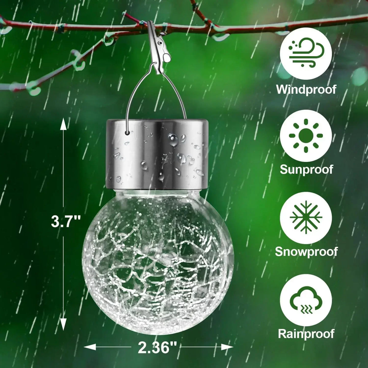 1/3/5PCS Solar Powered Outdoor Hanging Lights Colorful LED Cracked Glass Ball Design Waterproof Pathway Lantern for Garden Decor Vue