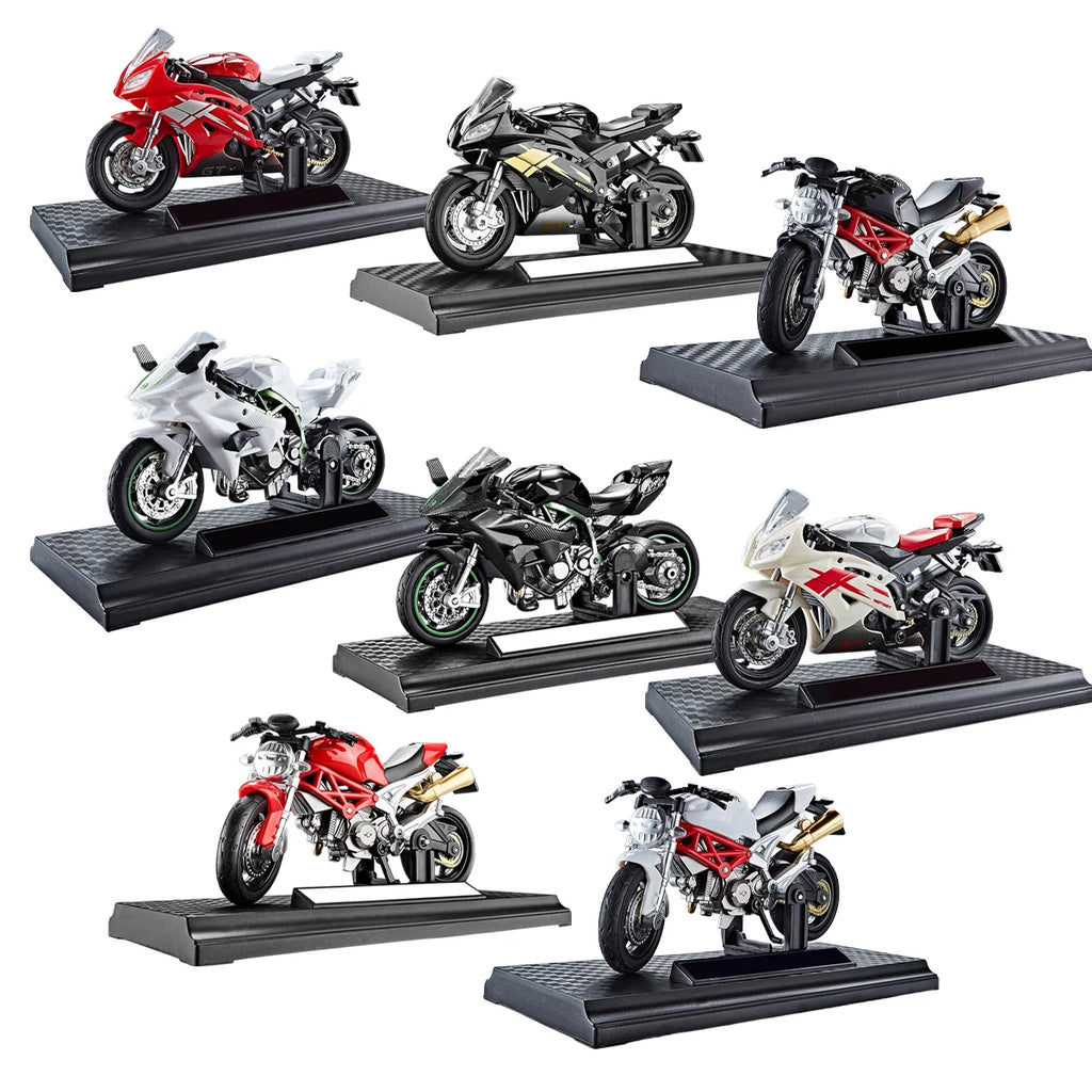 Motorcycle DieCast Model 1:18 Toy Car, Collectible Model With Ornament Base Rotating Rubber Tires Kids Gifts Vue