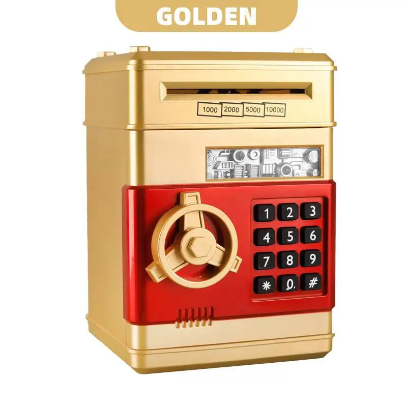 Money Box Piggy Bank ATM Password Automatic Electronic Piggy Cash Coin Saving Box ATM Bank Safe Box Deposit Banknote Gift Vue Gold
