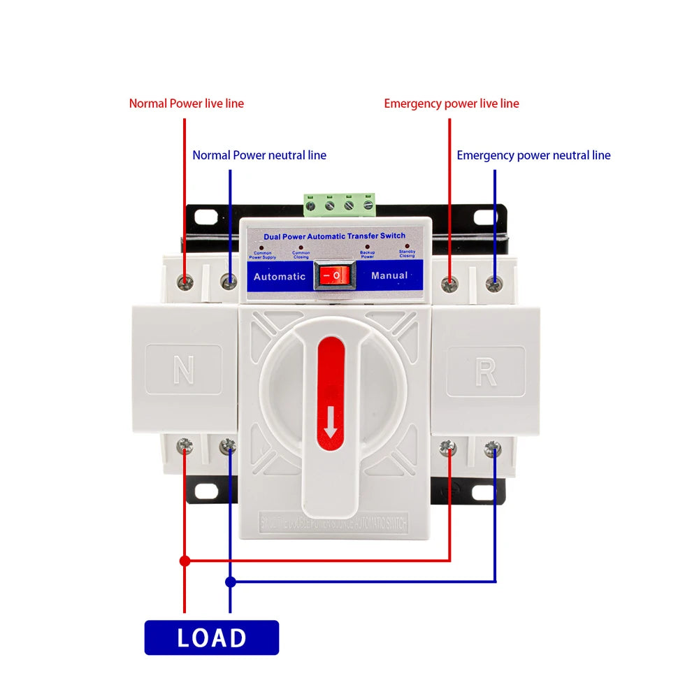 2P 4P 63A Dual Power Automatic Transfer Switch 220V CB Class ATS Household Toggle Switch Transfer Device Intelligent Switching Vue