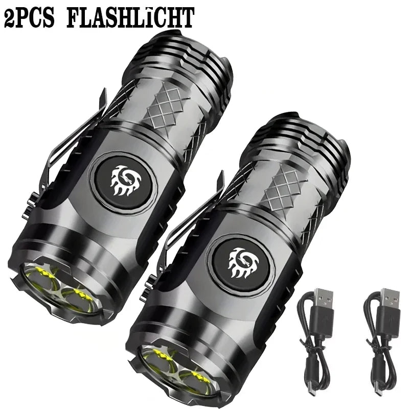 Mini USB-C Rechargeable LED Flashlight – 300 Lm Pocket Torch Rechargeable Flashlight Vue 2PCS