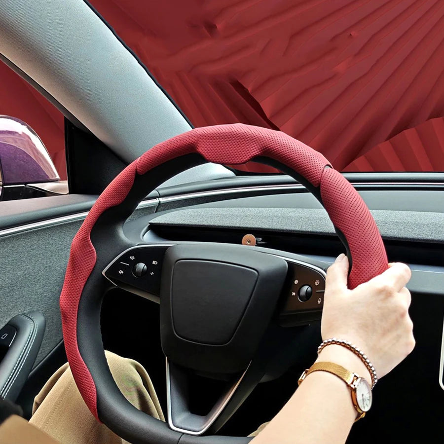3PCS NAPPA Leather Universal Car Steering Wheel Cover Breathable Anti Slip Car Decoration 37-38cm Resistant Automotive Parts Vue