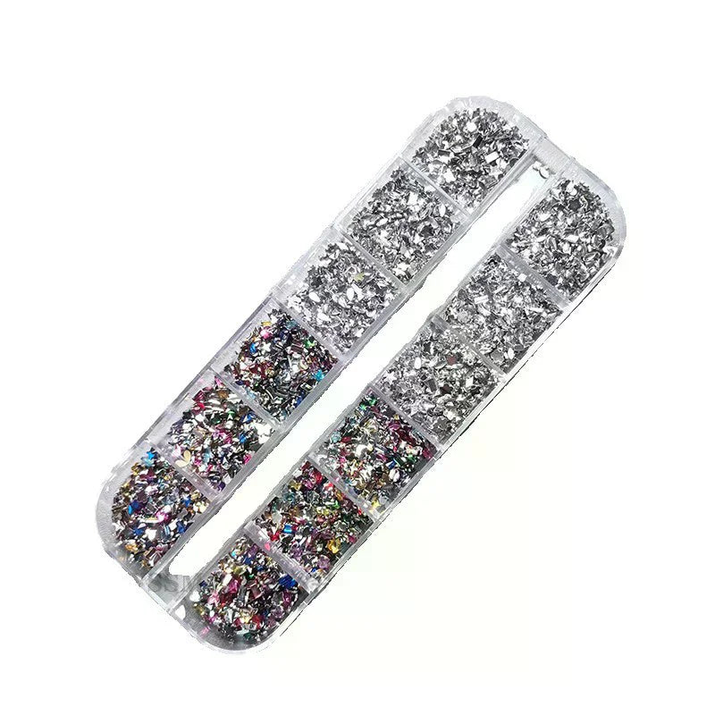 12 Grids/Box Nail Art Multi Shape Flat Back Crystal Rhinestone Dazzling Diamonds Strass Manicure Tip 3d Decoration Vue