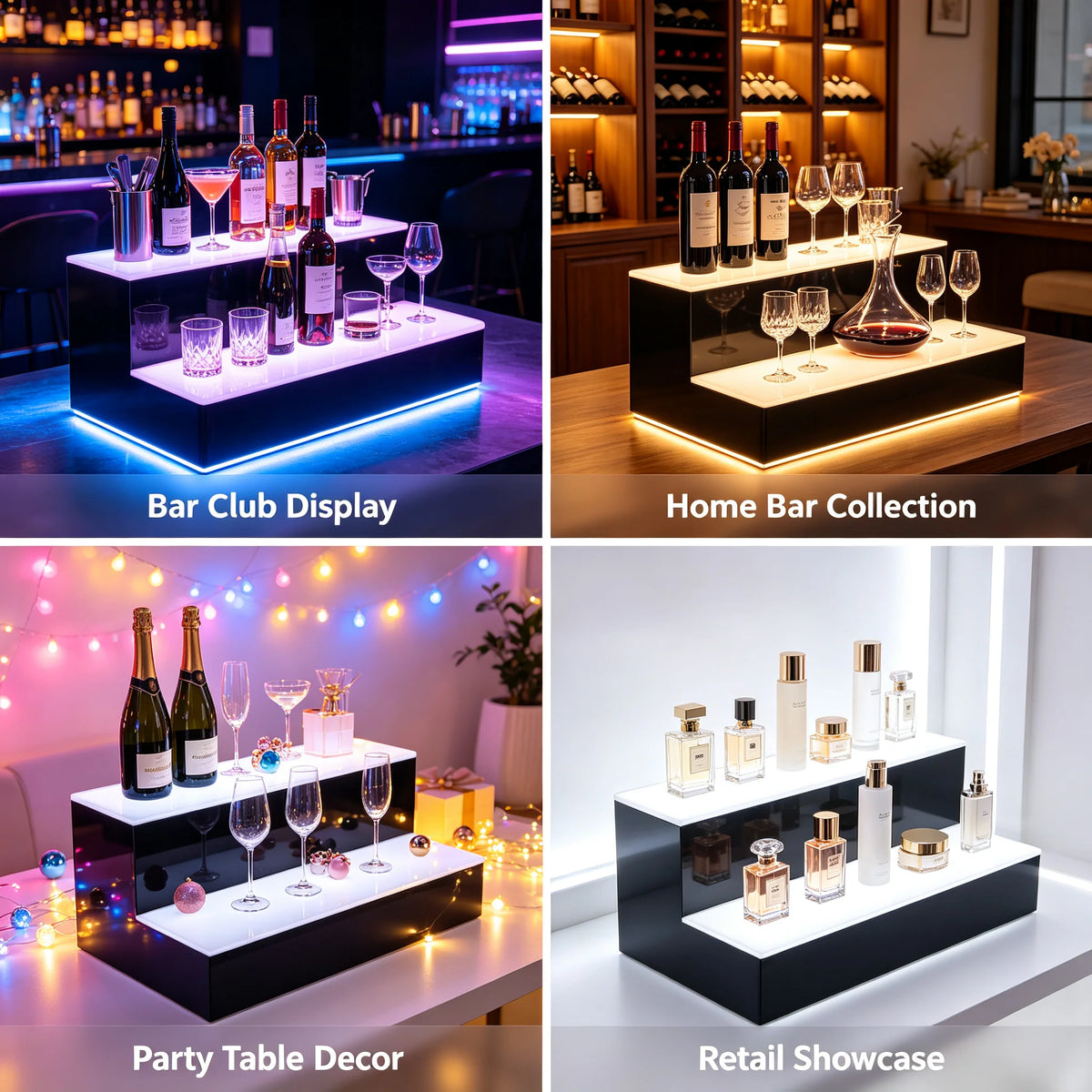 2-Tier LED Liquor Bottle Display Stand with Remote Control LED Bottle Display Stand Vue