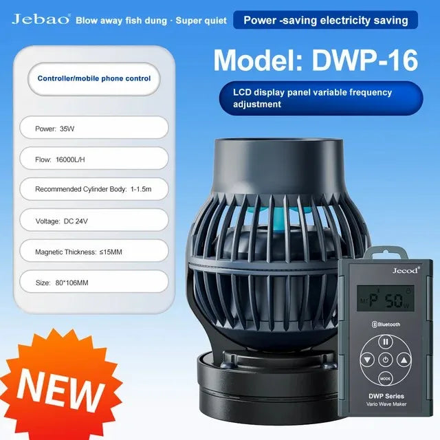 Jebao Jecod Smart Bluetooth Aquarium Wave Pump DLW DWP Series App Control DC Saltwater Fish Tank Intelligent Mute Water Pump Vue DWP-16 US Plug