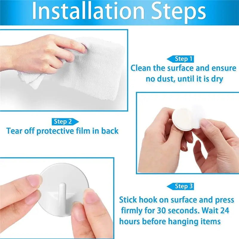 ABKW-24 Pcs Plastic Hooks Self Adhesive, Sticky Hooks Removable Wall Hooks,Stick On Hooks For Hanging Coat Cloth Towel Vue
