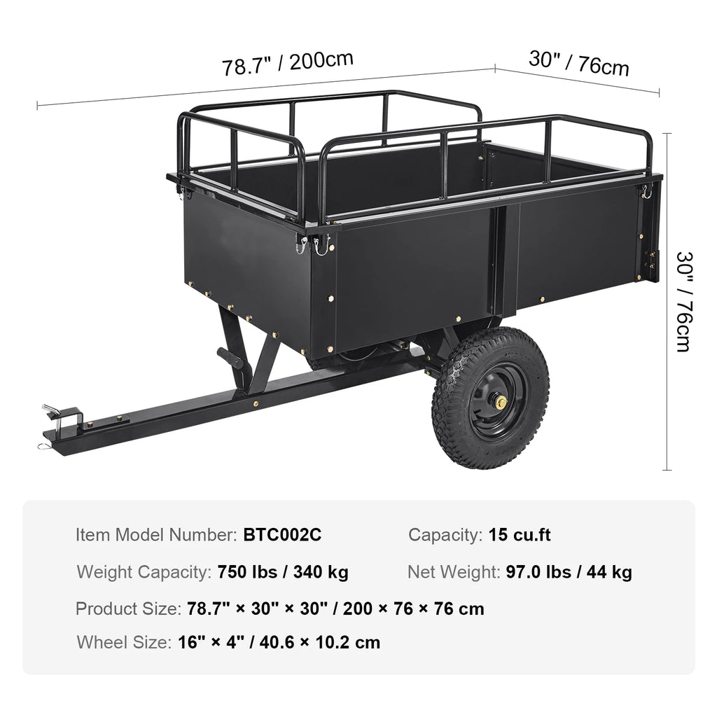 Heavy Duty ATV Tow Behind Dump Cart – 1500 lb, 15 cu.ft Steel Tow Behind Dump Cart Vue 12CuFt Canada