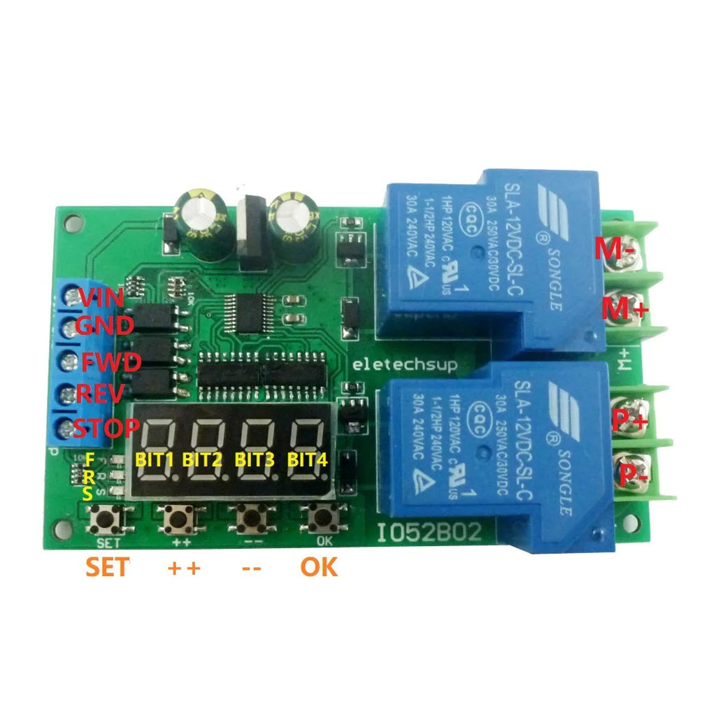 DC12V 30A Multi-functional Motor Forward and Reverse Controller Motor Start and Stop Controller Time Delay Limit Switch Relay Vue