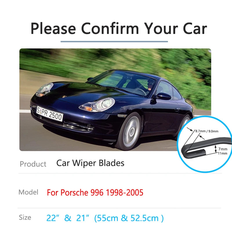 2x For Porsche Carrera 996 911 GT Coupe Convertible 1998~2005 Wiper Blades Brushes Washers Auto Cleaning Replacement Accessories Vue