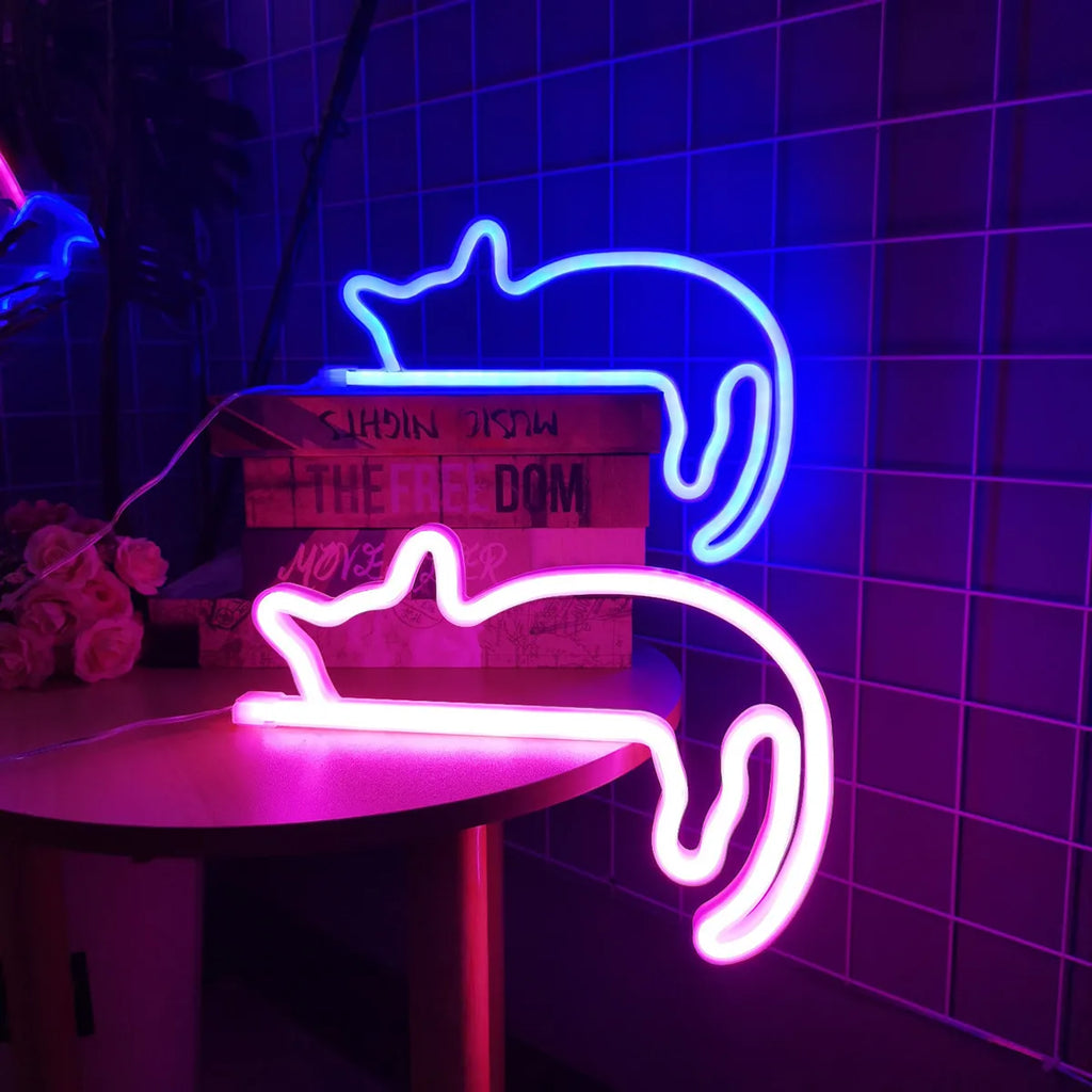 Lazy Cat Neon Sign Light for Wall Decor Led Light Up Sign Decor Pet Store Animal Club USB for Room Wall Home Party Birthday Gift Vue