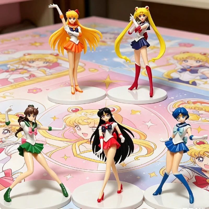 5pcs/set Anime Figure Sailor Moon Cute Mizuno Ami Tsukino Usagi Hino Rei Aino Minako Action Figure PVC Model Doll Christmas Gif Vue