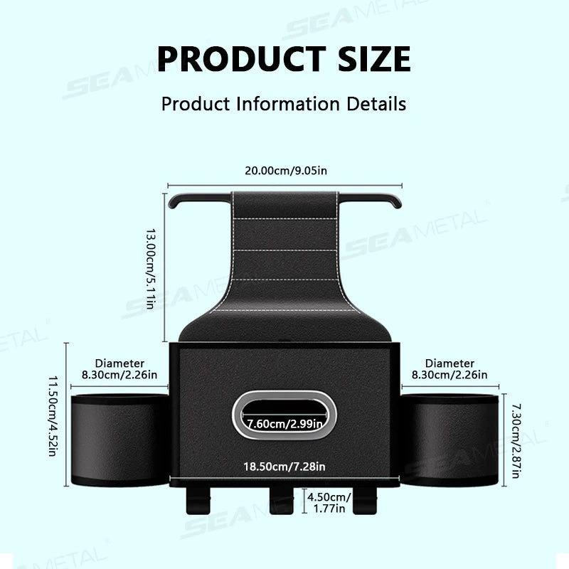 SEAMETAL Car Seat Back Storage Box Multifunctional Cup Holders Phone Stand Tissue Box Hook 5 In 1 Backseat Hanging Organizer Box Vue
