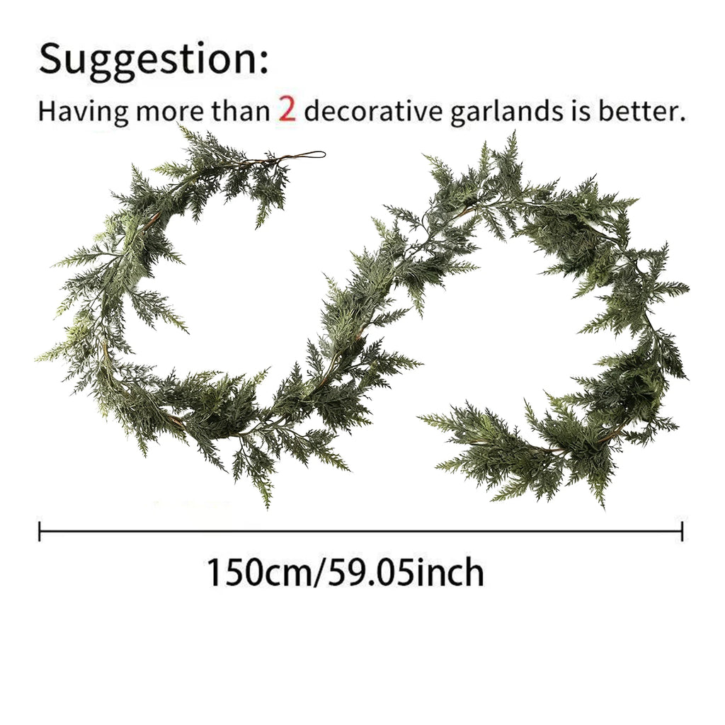 1.5m/1.8m/2.7m Christmas Garland Artificial Greenery Garland Winter Pine Garland for Table Mantle Wall Indoor Outdoor Decoration Vue 1.5m