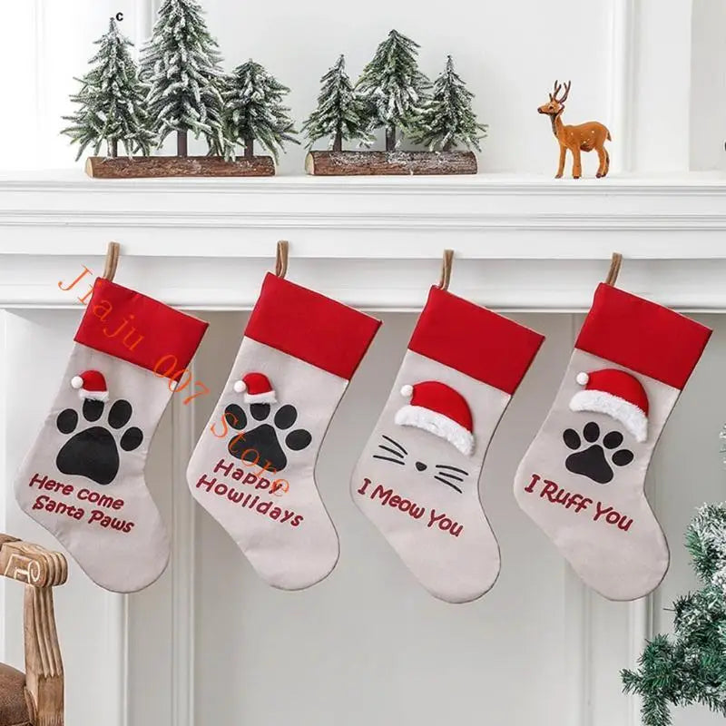 Pet Paw Christmas Stocking 18" – Dog & Cat Holiday Hanging Sock Christmas Stocking Vue