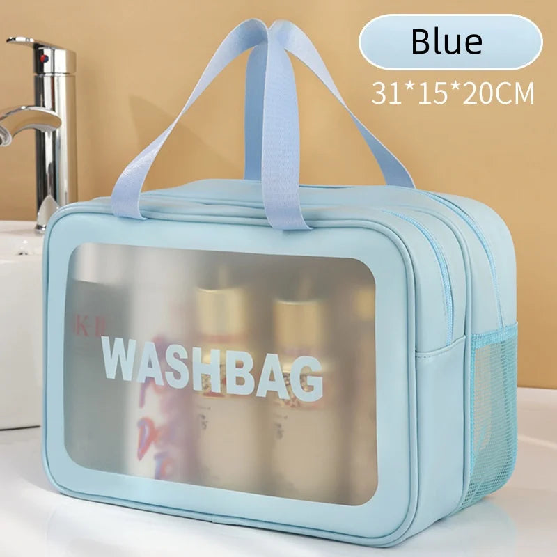 New Thick Dry-Wet Separation Partition Toiletry Bag Portable Double-Layer Cosmetic Storage Bag for Travel Beach Pool Bathing Vue blue