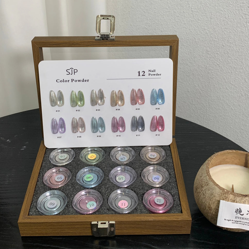 High-End Nail Art Powder Set, 12 Colors with Color Chart, Ultra-Fine Glitter, Japanese Style, Perfect Gift Box Vue