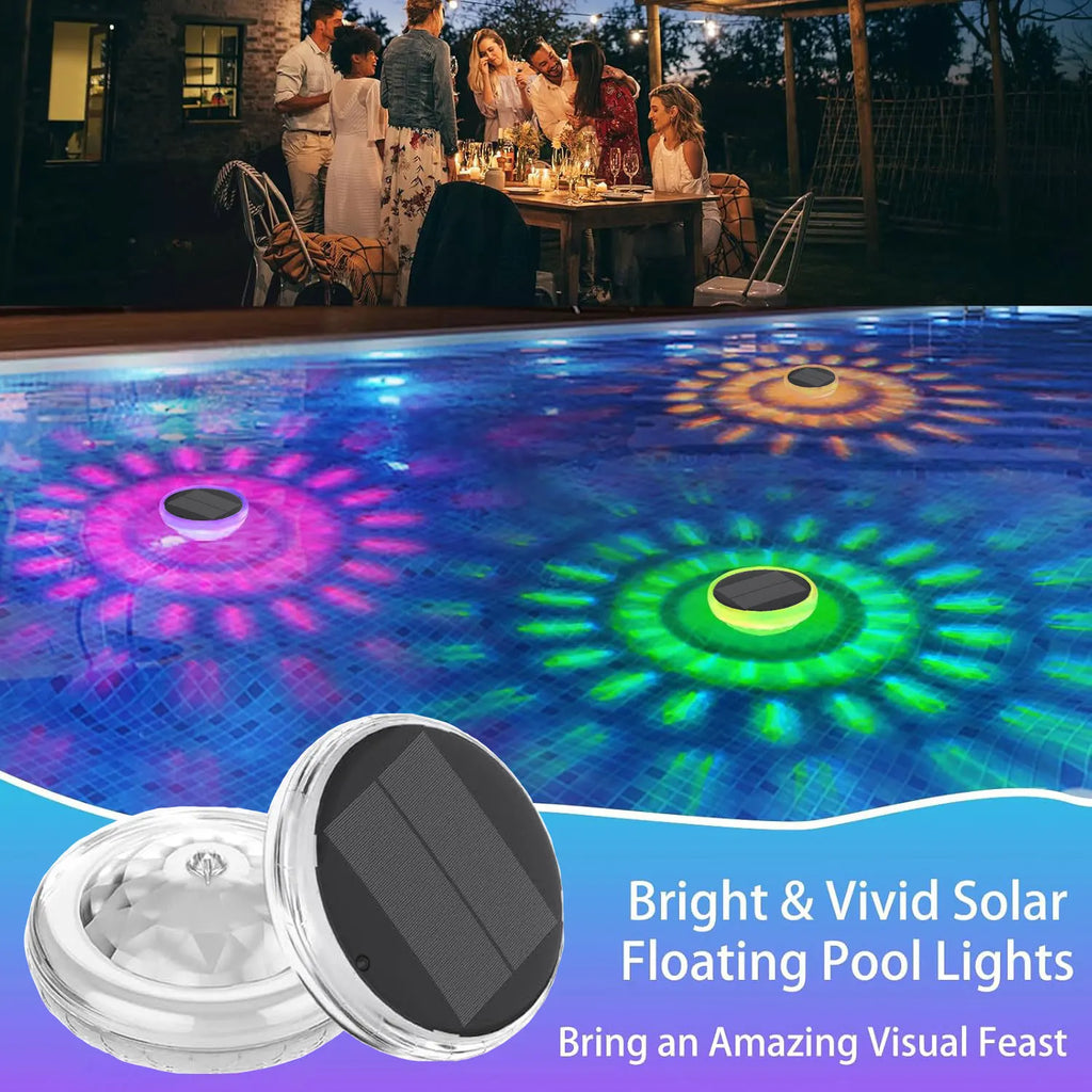 Solar Floating Pool Lights, RGB LED Underwater Lights with Remote Control, 9 Modes IP67 Waterproof for Swimming Pool Party Decor Vue