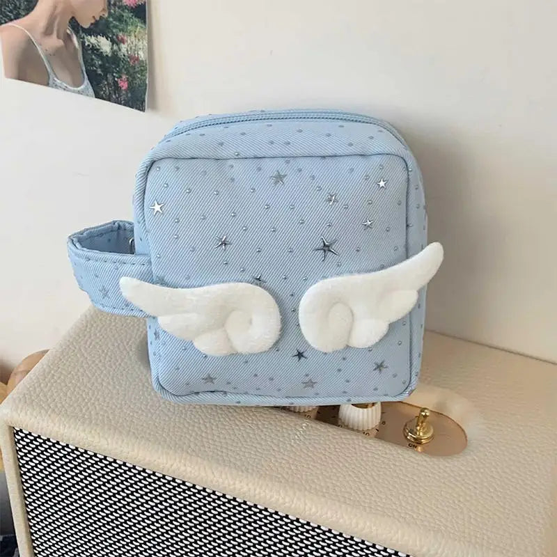 Print Wings Star Dots Pencil Case Y2k Desktop Storage Korean Style Pen Bag Large Capacity Stationery Storage Vue A4