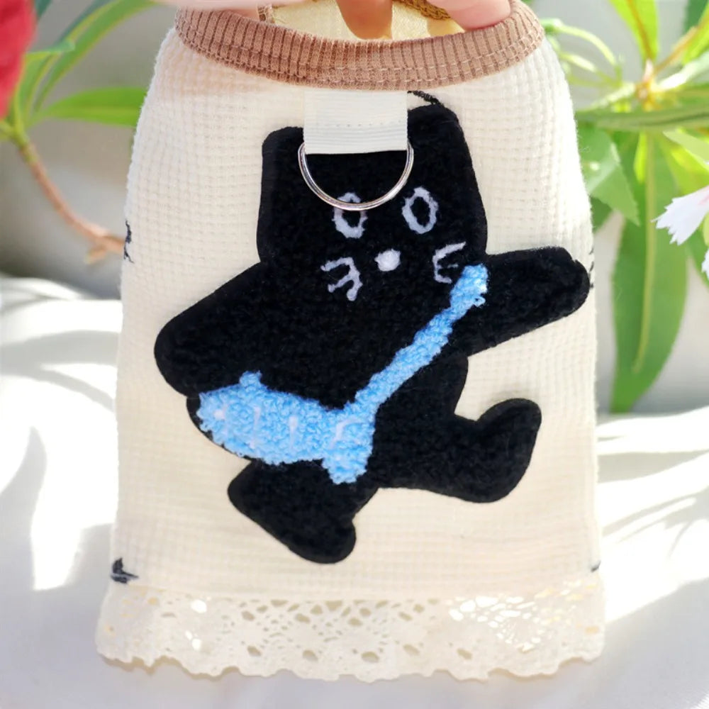Breathable Waffle Pet Vest Lace-edged Comfortable Pet Short Sleeve Soft Cat Pattern Dog Undershirt Small Pets Vue Apricot-M