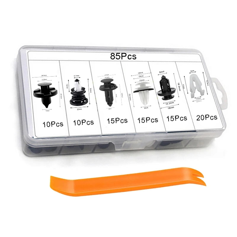 85Pcs/set Car Clips Retainers Fasteners Sets with Fastener Removers Plastic Rivet Fastener For Tesla Model 3 Y S X Vue 1set