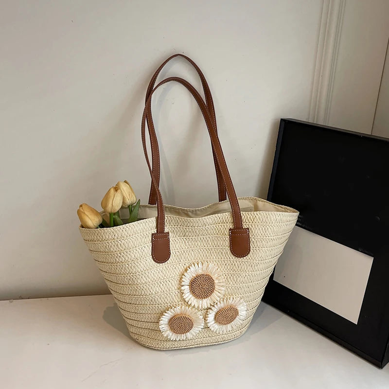 Woven Women Handbag Large Capactity Basket Summer Beach Bag Shopper